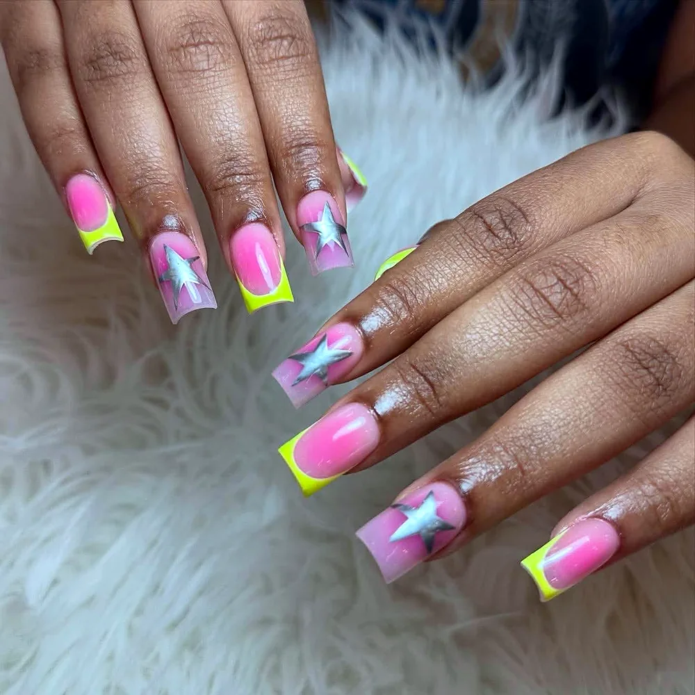Neon French in Pink und Gelb